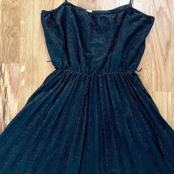 Vintage Pleated Sleeveless Sparkly Black Sheer Mini Dress Size Small - Picture 2 of 5